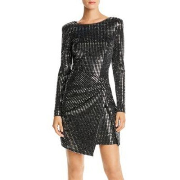 Aqua Formal Sequined Hologram Dress Size 10 Black Silver NWT $228